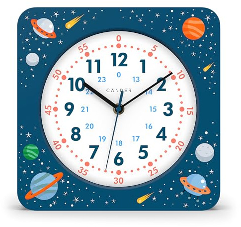 Cander Berlin MNU 4025 A Kinderwanduhr lautlos 25 cm Astronaut analog Lernuhr Jungen Mädchen Kinderzimmer ohne Tickgeräusche