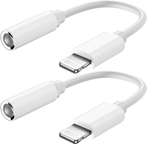 2 Pack Headphone Jack Adapter for iPhone【 Apple MFi Certified 】Lightning Converter to 3.5mm Earphone Dongle Aux Audio Cable - Compatible with iPhone 14,13,12,11 Pro Max,XS Max,8, 7 Plus（White）
