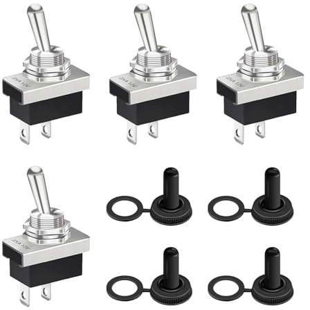 4 Pezzi Interruttore a Levetta 12V 25A SPST ON OFF 2 Pin con Cappuccio Impermeabile, KN3D-101 Interruttore Elettrico Universale in Plastica e Metallo, per Auto Camion Barca Camper Progetti Elettronici