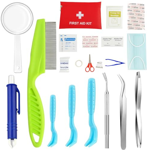 WDCSOEH Zecken Erste Hilfe Set Zeckenset Edelstahl Zeckenzange 3er Set Zeckenhaken Tick Remover Flohkamm, Geeignet zur Zeckenentfernung für Mensch Kinder Katze und Hund