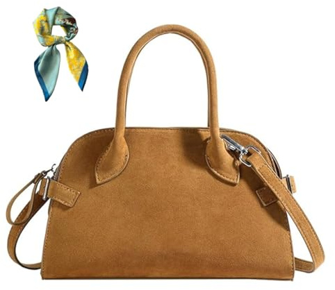 Generisch Vintage Faux Suede Tote Bag for Women,Top Handle Handbag Fall Purses,Retro Shoulder Satchel with Adjustable Strap (Brown)