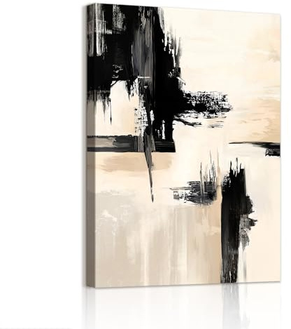 WENGTIAO Minimalista Pintura de Tinta Lienzo Impresiones Cuadros Enmarcados | Abstracto Negro Beige Pintura sobre Lienzo Cuadros Decoracion Salon Modernos Dormitorio Decoracion Pared 40x60cm