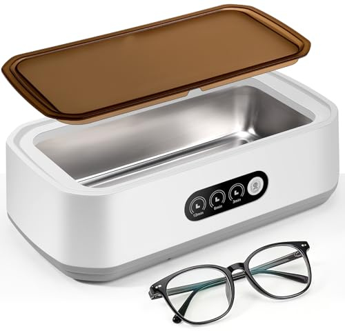 WGIDSKKI Appareil de nettoyage à ultrasons 49000 Hz avec 3 modes de minuterie - 650 ml - Nettoyeur à ultrasons avec affichage numérique - Pour lunettes, bijoux, montres, pièces de monnaie - Argenté