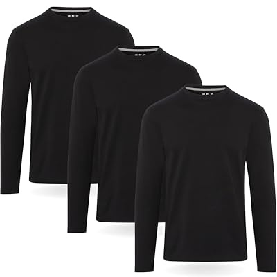 FM London 3-Pack Premium Weight Long Sleeve T Shirt Mens Super Soft Tshirts