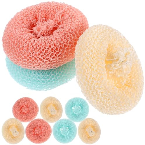 HONITANO Estropajos para Fregar Platos Reutilizables de Fibra Vegetal Esponjas Redondas de Cocina Coloridas Antirayaduras Pack 10 Unidades sin Mango para Limpieza Precisa Color Aleatorio