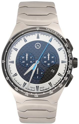Mercedes-Benz Herren Chronograph, Motorsports Collection, Edelstahl/Carbon, Schweizer Quarzwerk, Wasserdicht 10 ATM, 44mm, Silber/Schwarz/Blau