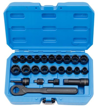 NiuLumea 24-Piece Pass Through Socket Wrench Set 10-19mm 3/8-7/8 Inch, Hollow Metric and Standard Sockets with for Ratchet Automotive Repair, Black