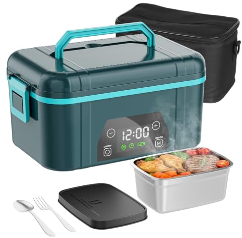 BOSPEWTSE Lonchera eléctrica inalámbrica para adultos, 5.5 tazas, recargable, autocalentamiento, calefacción automática, calentador de alimentos con función de memoria y mantenimiento automático del