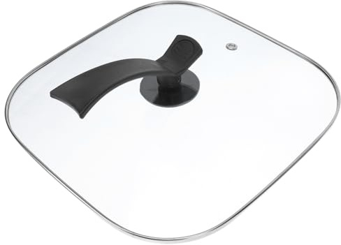 Tapa de Olla de Vidrio Multifuncional, Cuadrada, 30cm | Mango Vertical, Orificio de Desinflado Redondo, Visible y Transparente, Borde Sellado de Acero Inoxidable