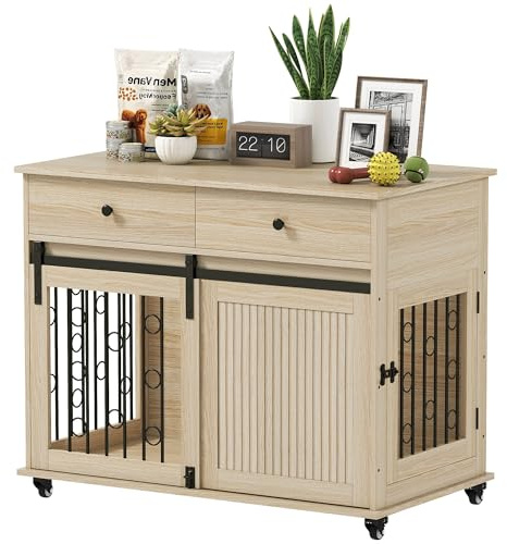 PawHut Jaula para Perros con Ruedas, Mesa Auxiliar con Cajones 100x56x81 cm