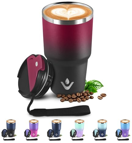 Tazza Termica 600ml 20oz, Bicchiere Termico con Doble Pared Reutilizable, Borraccia Termica in Acciaio Inox, sin BPA, Tazza da Viaggio per Caffe, Termos Caffè para Viajes, Oficina, Deporte, Escuela