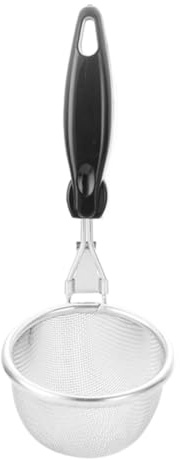 EXAOMBLE Filtro Colino per Cucina in Acciaio Inossidabile Manico lungo Nero, Scolapasta Facile da Riporre per Cucinare in Casa