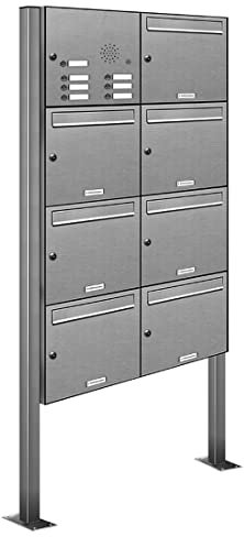 AL Briefkastensysteme 7er Edelstahl Standbriefkasten mit Klingel rostfrei als 7 Fach Briefkastenanlage in Postkasten Briefkasten Design modern