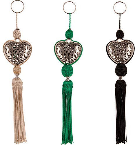 3er Set Orientalische Schlüsselanhänger 22cm (3) | Marokkanische Christbaumschmuck als Dankeschön Geschenke | Quasten mit Schlüsselring als Taschenanhänger Deko Anhänger für Auto Handy Rucksack