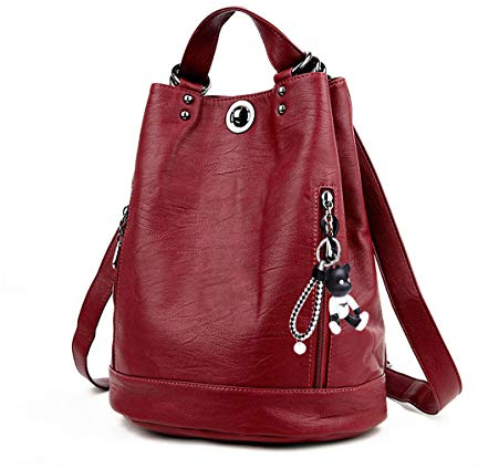 DEERWORD Femme Sac a Dos Sacs à Main Portés Bandouliere Feminin Ados Original PU Cuir 6462 1pc Ensemble Rouge Vineux