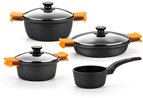 BRA Efficient Batería 7 Piezas Aluminio Fundido Antiadherente, apta todo tipo de Cocinas e Inducción.