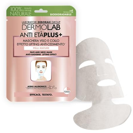 Dermolab - Maschera Viso e Collo in Tessuto, per Pelli Mature, Effetto Idratante e Rimpolpante, Favorisce il Mantenimento dell'Elasticità e del Turgore della Pelle, Dermatologicamente Testato, 1 pz