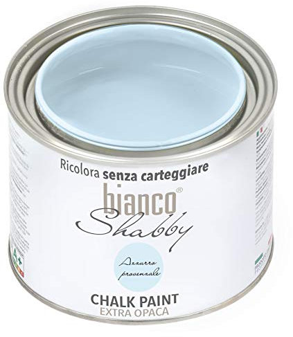 bianco Shabby® Azzurro Provenzale (Provence-Blau) - (500 ml) Chalk Paint Kreidefarbe auf Wasserbasis für alle Oberflächen – geruchsneutral, einfach zu verarbeiten, extra matt