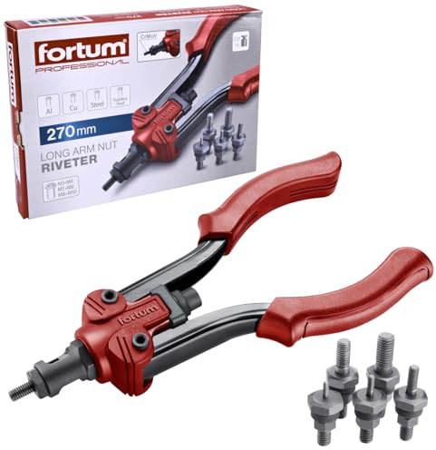 Fortum Pinza per rivetti a mano per rivetti filettati, pinza per rivetti M3-M10, in alluminio, ottone, acciaio e acciaio inox, lunga 27 cm, potente pinza rivettatrice con perni di trazione