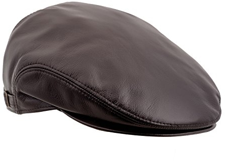 Sterkowski Echt Leder Schiebermütze mit Ohrenklappe Schlägermütze Flat Cap 57 Braun