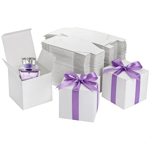 Jucoan 100 Stück weiße Papier-Geschenkboxen mit Deckel, 10,2 x 10,2 cm Papier-Geschenkpapier-Box für Hochzeit, Brautjungfern, Geburtstag, Party