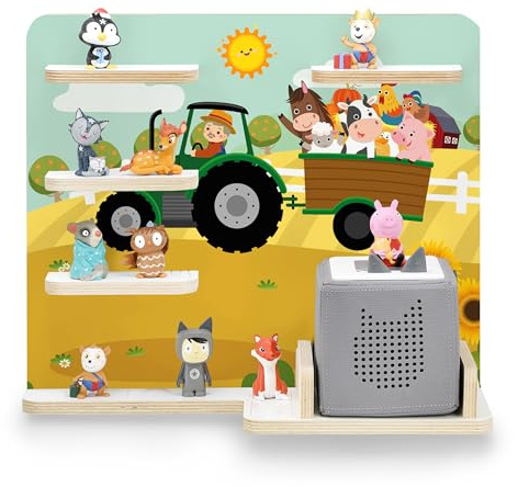 stadtecken Holzregal für Musikbox I Passend für die Toniebox und ca. 35 Tonies I Perfekte Aufbewahrung im Kinderzimmer I zum Aufstellen oder Aufhängen (Bauernhof)