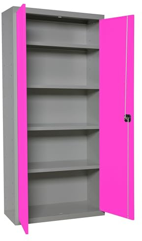 Simon Rack Amario Metálico Almacenaje, Armario Multiusos, 2 Puertas, 4 Estantes, 1800x800x400 mm, MONTADA, Gris/Rosa - Simonlocker