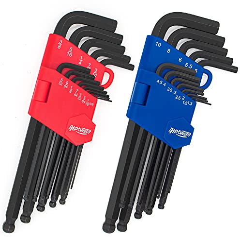 InPower Allen Wrenches Set, 26pcs SAE and Metric Allen Key Set, Long Arm Ball End Hex Key Set Tools for Hex Head Socket Screws - 2 Sets