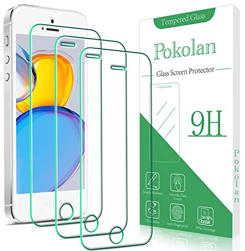 Pokolan 3 Stück Panzer Schutz Glas für iPhone SE 2016/5/5S/5C Schutzfolie