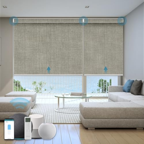 WEFFORT Motorized Roller Shade, 100% Blackout Smart Window Blinds Work with Homekit, Alexa, Google Home, Remote Control, Electric Blinds with USB/Solar Pannel Charging, Gentle Sage | Automatic Blinds for Indoor Windows, Works with Alexa Google Apple Home, Remote & App Control,Solar/USB Charging,Custom Size