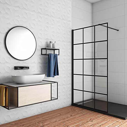 Aica Paroi De Douche Noire 120x200cm Paroi De Douche À L'italienne En 8mm Verre Coloré Avec Une Barre De Fixation Noire 90cm recoupable