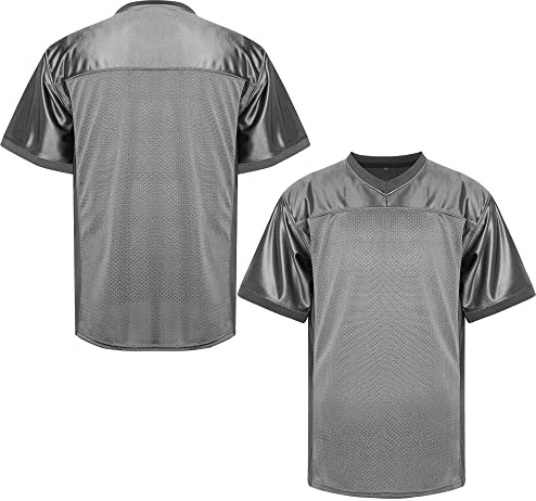 MESOSPERO Blank Football Jersey,Men's 90s Hip Hop for Party Practice Sports T-Shirt Black White Red Green S-3XL(Blank-Grey,Small)