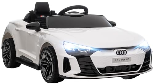 HOMCOM Coche Eléctrico para Niños Audi RS e-Tron GT +3 Años 12V Blanco | Coche de Batería, Mando a Distancia, Faros LED, Bocina, Música USB, Apertura de Puerta, 3-5 km/h