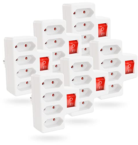 greate 4fach Steckdose für Eurostecker mit Schalter bis zu 2300W | 6er Pack Steckdosenadapter ohne Kabel - Mehrfachsteckdose Kunststoff - Eurostecker Verteiler - Mehrfachstecker