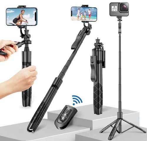 Selfie Stick for iPhone 60 Selfie Stick Tripod with Remote/Travel Tripod for iPhone/Selfie Stick with Phone Stand, Portable&Lightweight Aluminum Cell Phone Stand Small Tripod for Camera,Light,Webcam