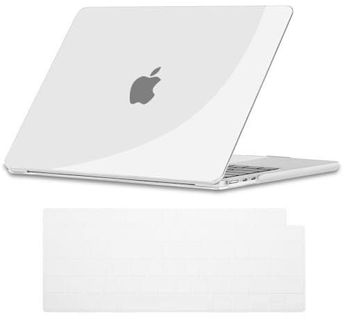 NJIAONE Hülle Kompatibel mit MacBook Air 15 M4 M3 M2 2025 2024 2023 Modell: A3241 A3114 A2941, Hart Schalen Hülle Kunststoff mit EU Tastaturabdeckung Schutzhülle Case MacBook Air 15,3 - Transparent