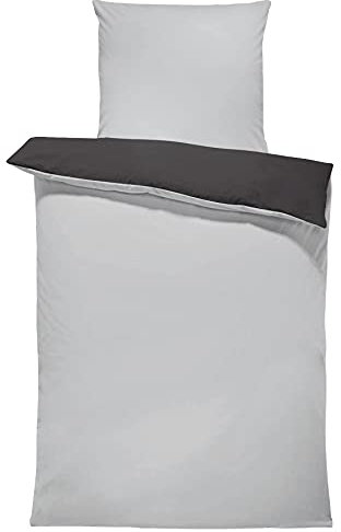 one-home Uni Wende Bettwäsche Einfarbig Mikrofaser Garnituren Bettbezüge Unifarben Reißverschluss (grau/anthrazit, 2 teilig 135x200 cm)