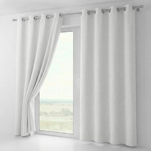 BEAUTEX Verdunkelungsgardine mit Ösen, Blackout Ösenschal Blickdicht abdunkelnd, Größe und Farbe wählbar (Breite: 300 cm, Höhe: 245 cm, Weiß) | Blackout, lichtmindernd, wärmeisolierend, schalldämmend, pflegeleicht, waschbar, viele Farben und Größen wählbar