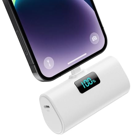 Mini Powerbank 5200mAh für iPhone, Klein Power Bank 20W PD 4.0A Schnellladefunktion Externer Akku, Compact LCD Digitalanzeige Akkupack Kompatibel mit iPhone 14/14/Pro Max/13/12/11/XR/XS/8/7/6plus-Weiß