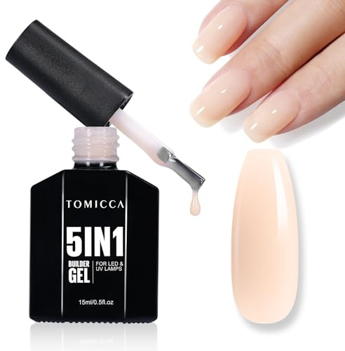 TOMICCA Builder Gel 5-in-1, 15 ml, Nude Gel, Aufbau von Nägeln, UV/LED, Nagelverlängerung, Reparatur, Verstärkung, Abziehbilder und Schmuck