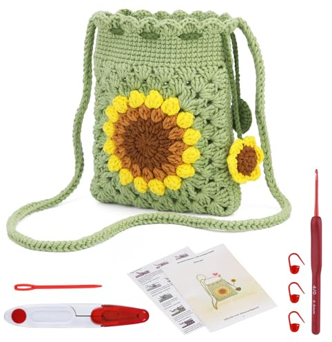 ENCHOL Crochet Kits for Beginners, Sunflower Phone Bag Crochet Kit | Complete Crochet Kits for Starters Adults with Step-by-Step Video Tutorials for DIY Craft Creations