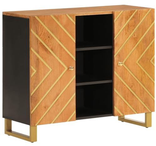 vidaXL Beistellschrank, Sideboard mit viel Stauraum, Kommode Schrank mit Eisenbeinen, Anrichte Wohnzimmerschrank Standschrank, Braun Schwarz Massivholz Mango