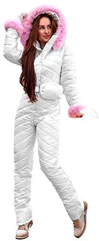 JokeLomple Damen Snowboard Skisuit - Einteilig Warm Skioverall Wasserdicht Snowboardjacke mit Kapuze Ski-Anzug Dicker Große Größe Skijacke Skifahren SäTze Skisuit Outdoor Winter Warme Skifahren