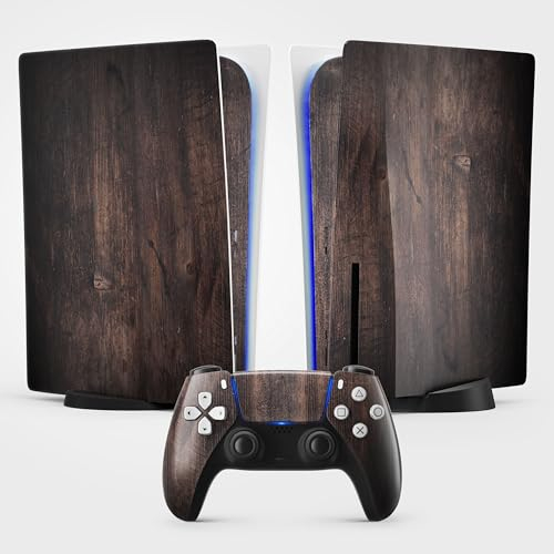 PS5 Skin Holz Sticker Aufkleber für Playstation 5, Konsole und Controller, Standard Edition Disc, Skin Wood (1 Controller)