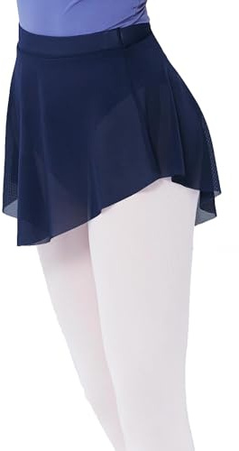 Daydance Navy Blue Women Ballet Skirt Pull on Mesh Point Skrit for Dance, Gymnastics, Cheerleading