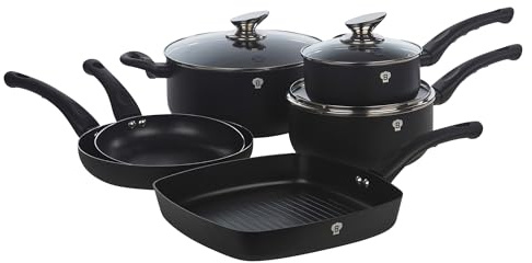 BLAUMANN 9Pc Set Cookware Frying Grill Pots Saucepan Casserole Soft Touch Handle (Matt Black)