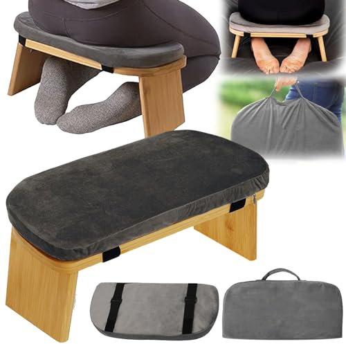 Taburete de Yoga y Meditación Plegable de Bambú - Banco de Oración con Diseño Inclinado, Cómodo Acolchado y Bolsa de Almacenamiento para Máscara de Ojos