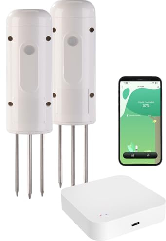 Luminea Home Control Bodenfeuchtigkeitstester: 2x Smarter,ZigBeeBodenFeuchtigkeits&Temperatursensor & Zigbee Gateway (Boden-Feuchtigkeitssensor, Feuchtigkeitsmesser Pflanzen)