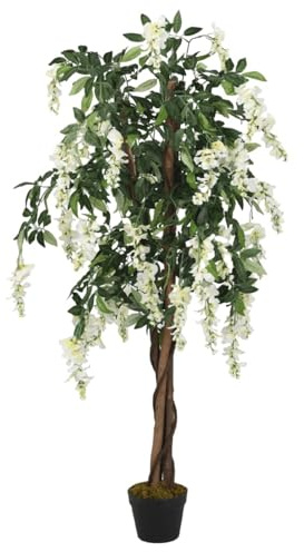 ShGaxin Árbol de Wisteria Artificial 560 Hojas Verde y Blanco 80 cm, Plantas Artificiales Decorativas, Arbol Artificial, Macetas Decorativas, Bonsai Artificial 359006