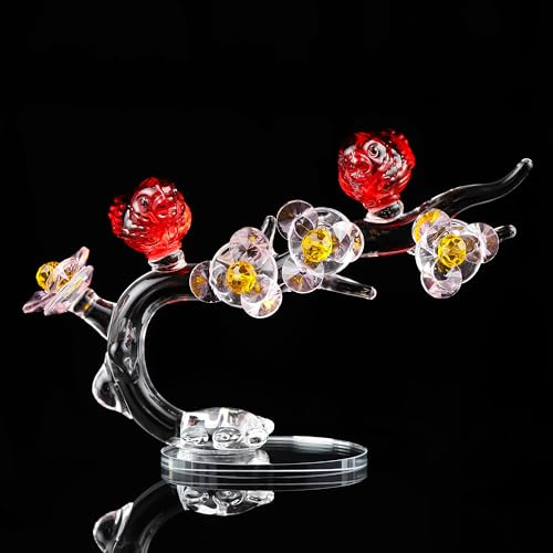 Qianwei Figurine d'oiseau en cristal avec fleur de prunier à collectionner – Figurines d'animaux en verre en cristal pour bureau, table, décoration d'intérieur, presse-papier fait à la main